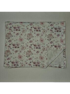Sugar House Baby Blanket 29x38 White Pink Purple Flower Rose 100% Cotton Swaddle